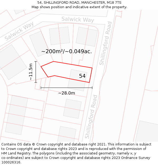 54, SHILLINGFORD ROAD, MANCHESTER, M18 7TS: Plot and title map