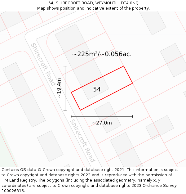 54, SHIRECROFT ROAD, WEYMOUTH, DT4 0NQ: Plot and title map