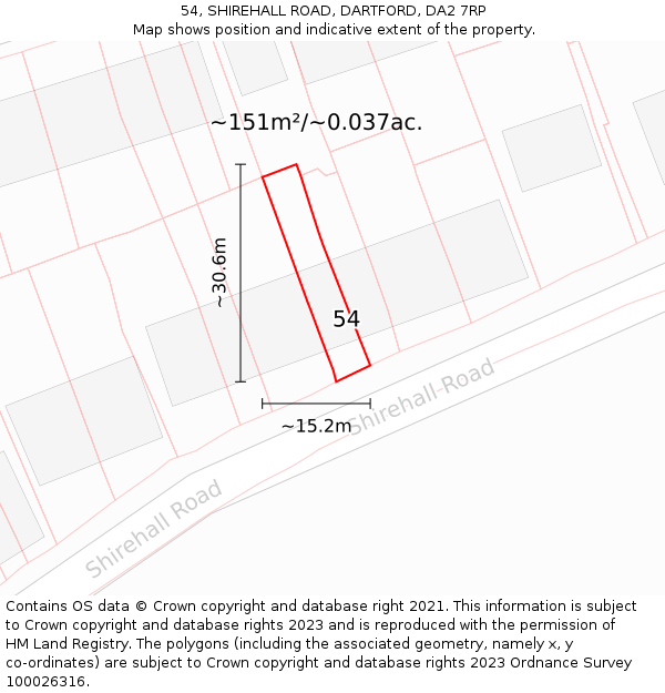 54, SHIREHALL ROAD, DARTFORD, DA2 7RP: Plot and title map