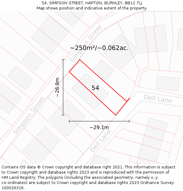 54, SIMPSON STREET, HAPTON, BURNLEY, BB12 7LJ: Plot and title map