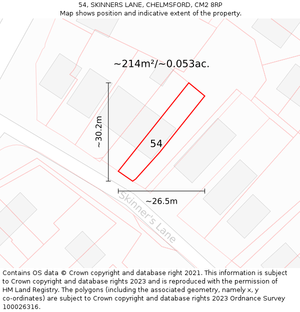 54, SKINNERS LANE, CHELMSFORD, CM2 8RP: Plot and title map