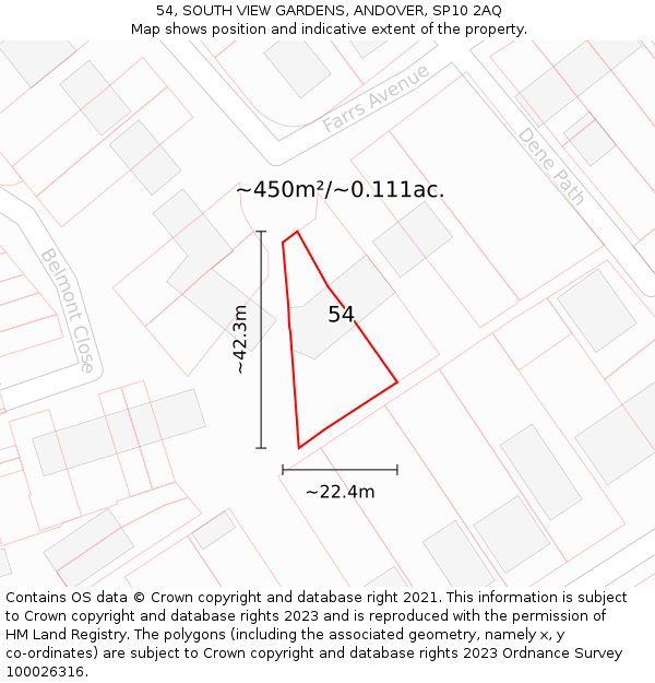 54, SOUTH VIEW GARDENS, ANDOVER, SP10 2AQ: Plot and title map