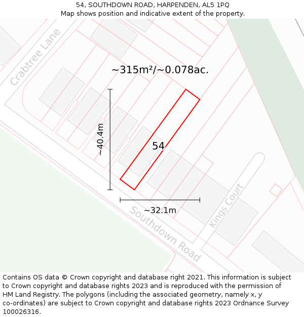 54, SOUTHDOWN ROAD, HARPENDEN, AL5 1PQ: Plot and title map