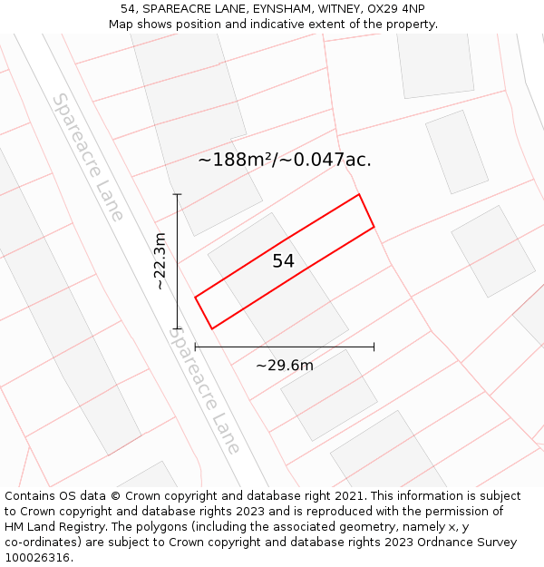 54, SPAREACRE LANE, EYNSHAM, WITNEY, OX29 4NP: Plot and title map