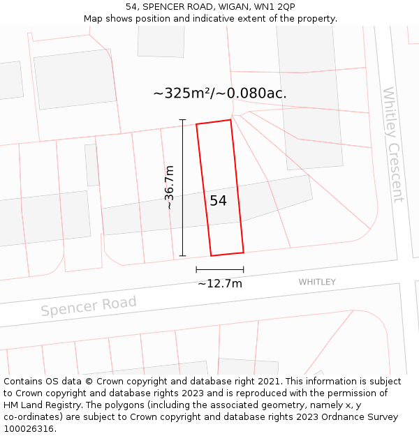 54, SPENCER ROAD, WIGAN, WN1 2QP: Plot and title map