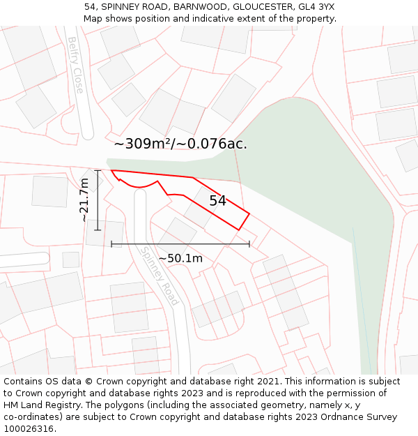 54, SPINNEY ROAD, BARNWOOD, GLOUCESTER, GL4 3YX: Plot and title map