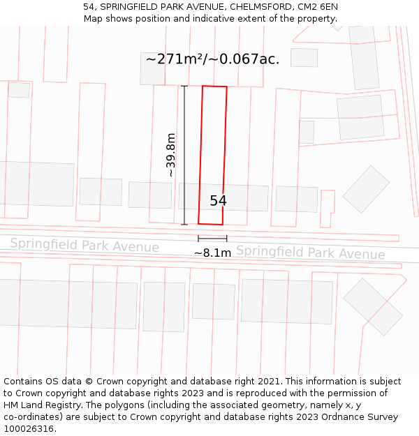 54, SPRINGFIELD PARK AVENUE, CHELMSFORD, CM2 6EN: Plot and title map