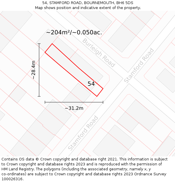 54, STAMFORD ROAD, BOURNEMOUTH, BH6 5DS: Plot and title map