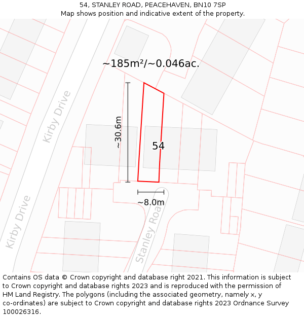 54, STANLEY ROAD, PEACEHAVEN, BN10 7SP: Plot and title map