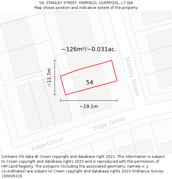 54, STANLEY STREET, FAIRFIELD, LIVERPOOL, L7 0JW: Plot and title map