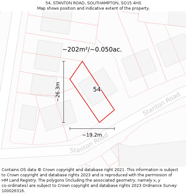 54, STANTON ROAD, SOUTHAMPTON, SO15 4HS: Plot and title map