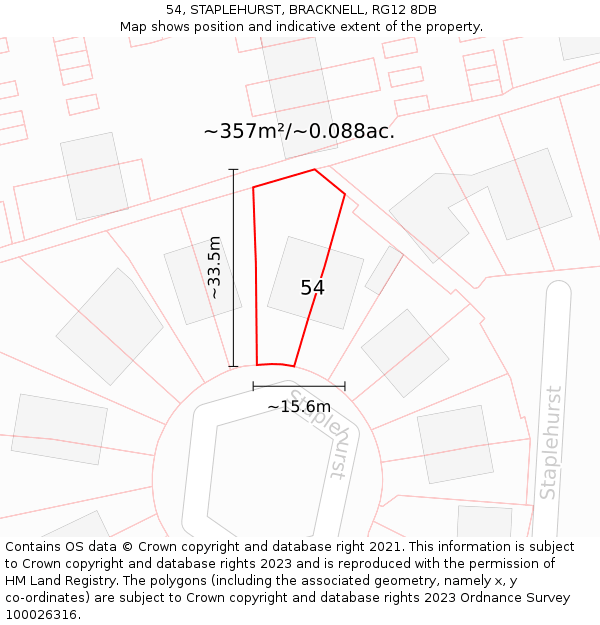 54, STAPLEHURST, BRACKNELL, RG12 8DB: Plot and title map