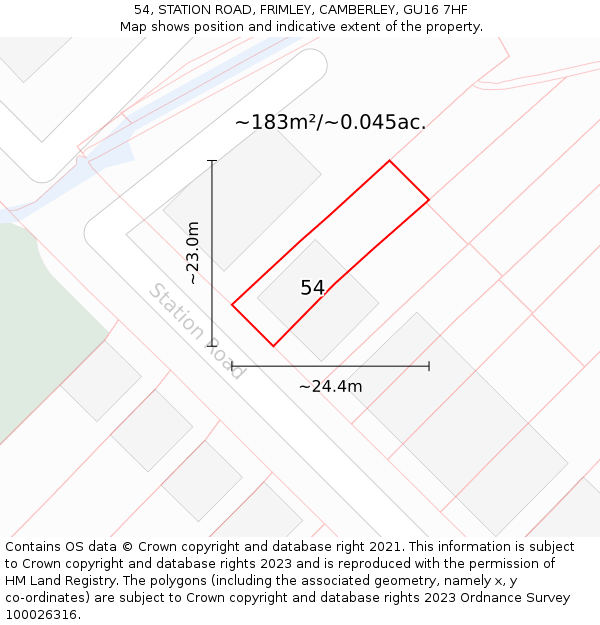 54, STATION ROAD, FRIMLEY, CAMBERLEY, GU16 7HF: Plot and title map