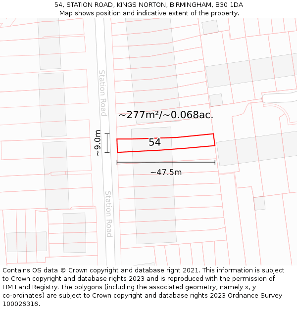 54, STATION ROAD, KINGS NORTON, BIRMINGHAM, B30 1DA: Plot and title map