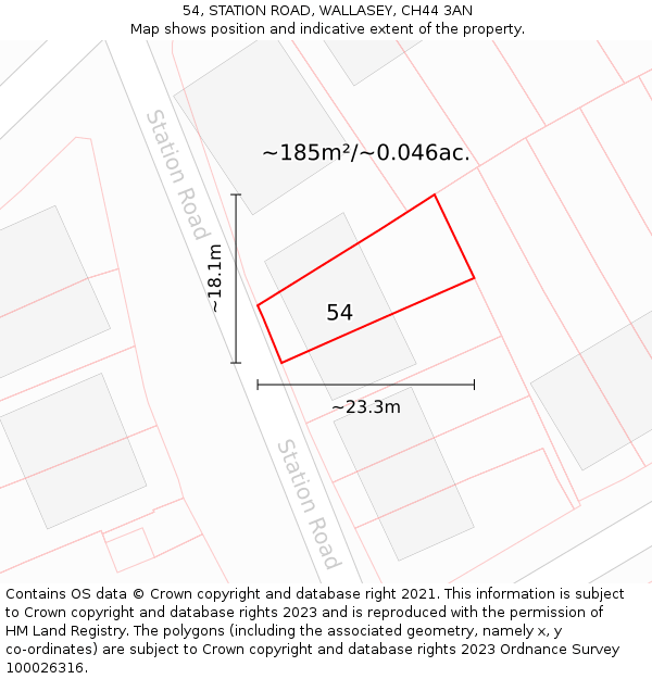 54, STATION ROAD, WALLASEY, CH44 3AN: Plot and title map