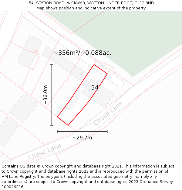 54, STATION ROAD, WICKWAR, WOTTON-UNDER-EDGE, GL12 8NB: Plot and title map