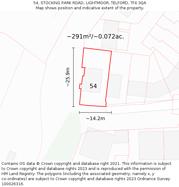 54, STOCKING PARK ROAD, LIGHTMOOR, TELFORD, TF4 3QA: Plot and title map