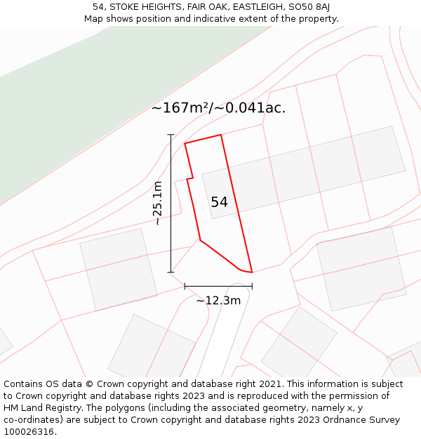 54, STOKE HEIGHTS, FAIR OAK, EASTLEIGH, SO50 8AJ: Plot and title map