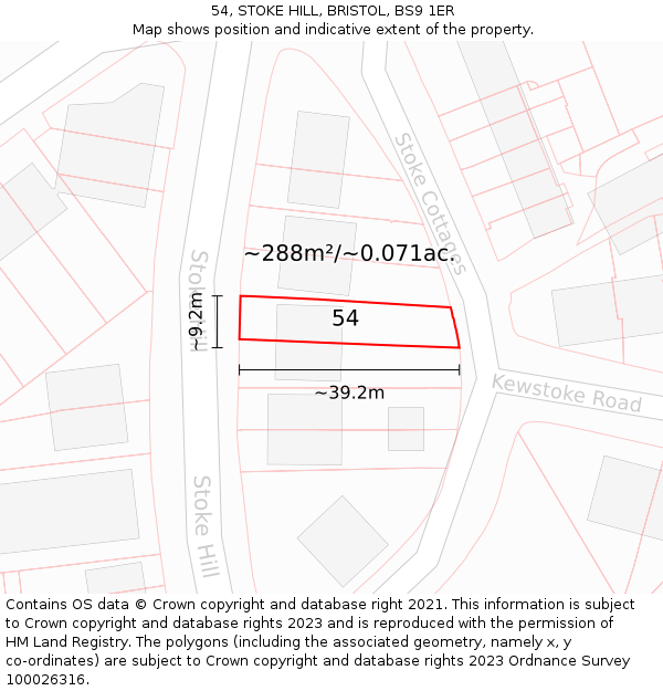 54, STOKE HILL, BRISTOL, BS9 1ER: Plot and title map