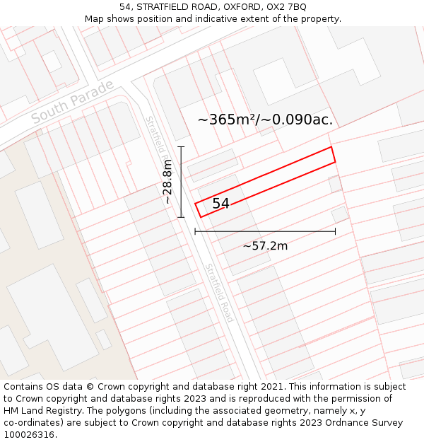 54, STRATFIELD ROAD, OXFORD, OX2 7BQ: Plot and title map