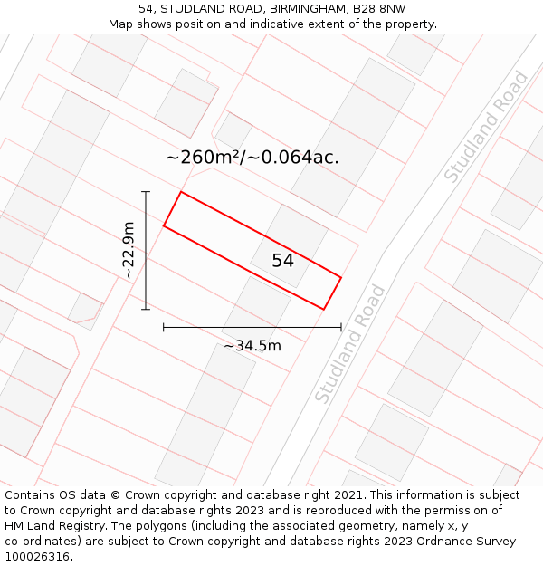 54, STUDLAND ROAD, BIRMINGHAM, B28 8NW: Plot and title map