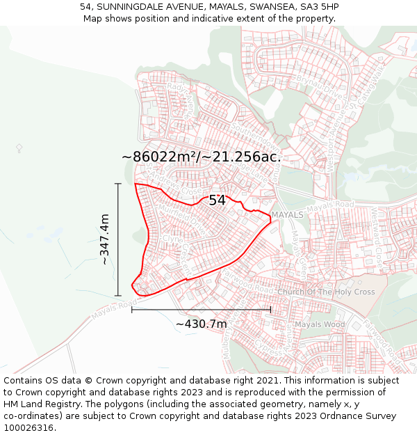 54, SUNNINGDALE AVENUE, MAYALS, SWANSEA, SA3 5HP: Plot and title map