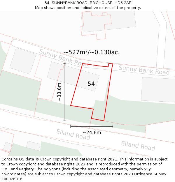 54, SUNNYBANK ROAD, BRIGHOUSE, HD6 2AE: Plot and title map