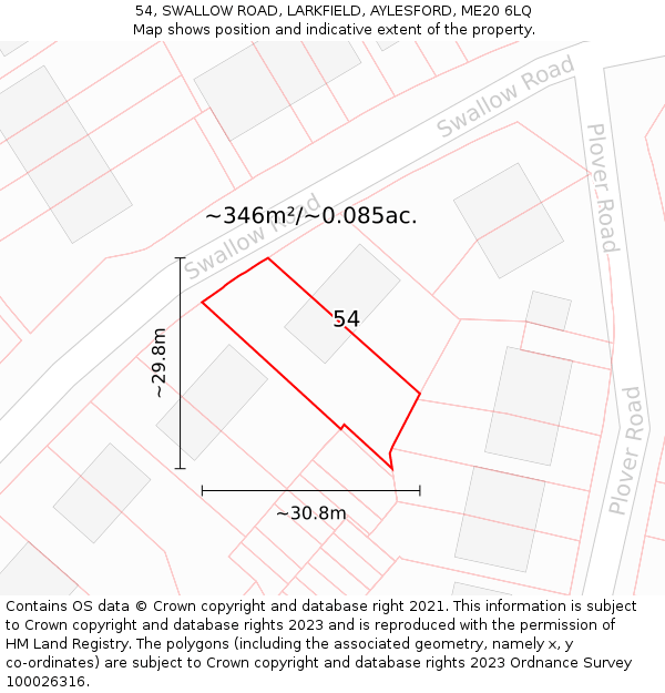 54, SWALLOW ROAD, LARKFIELD, AYLESFORD, ME20 6LQ: Plot and title map
