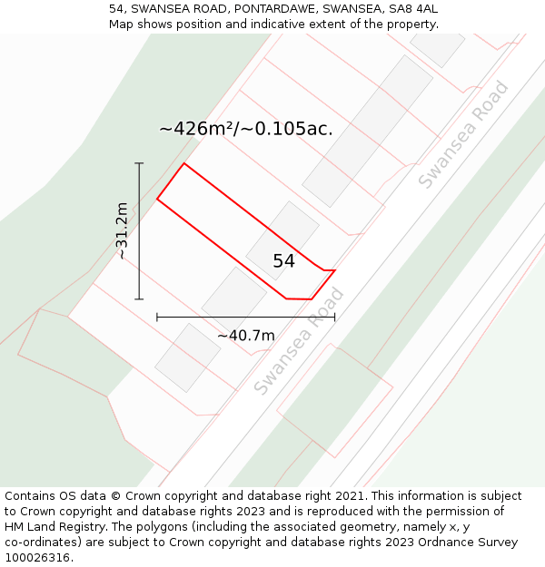 54, SWANSEA ROAD, PONTARDAWE, SWANSEA, SA8 4AL: Plot and title map