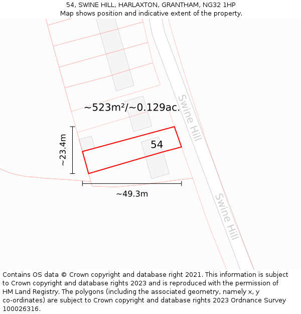 54, SWINE HILL, HARLAXTON, GRANTHAM, NG32 1HP: Plot and title map