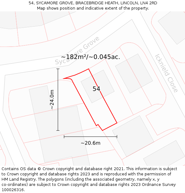 54, SYCAMORE GROVE, BRACEBRIDGE HEATH, LINCOLN, LN4 2RD: Plot and title map