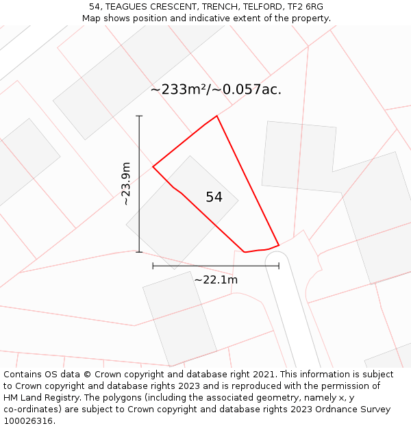 54, TEAGUES CRESCENT, TRENCH, TELFORD, TF2 6RG: Plot and title map