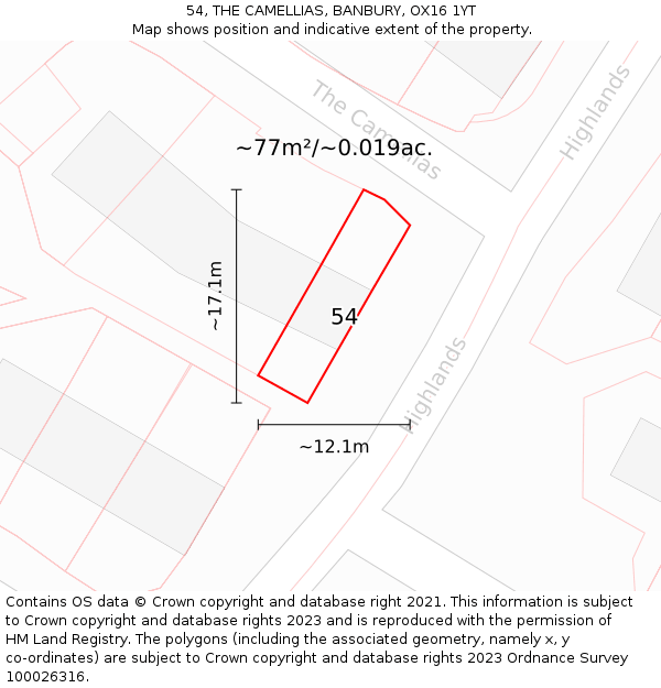 54, THE CAMELLIAS, BANBURY, OX16 1YT: Plot and title map