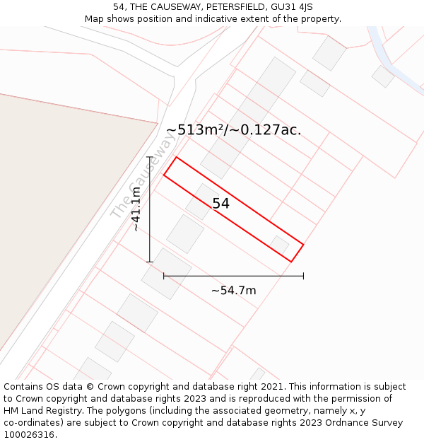 54, THE CAUSEWAY, PETERSFIELD, GU31 4JS: Plot and title map