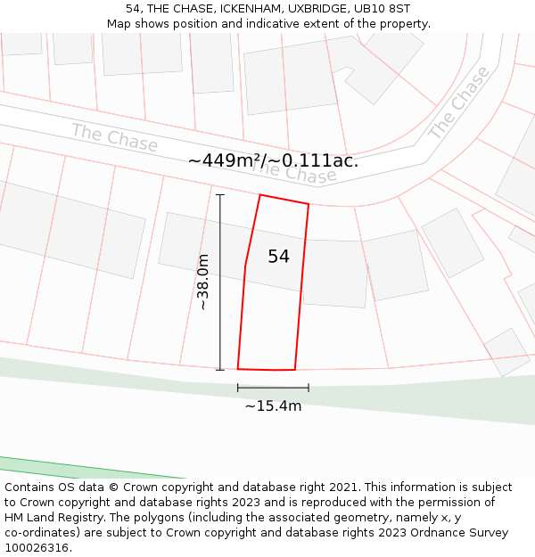 54, THE CHASE, ICKENHAM, UXBRIDGE, UB10 8ST: Plot and title map