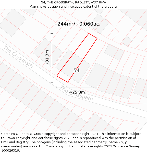 54, THE CROSSPATH, RADLETT, WD7 8HW: Plot and title map