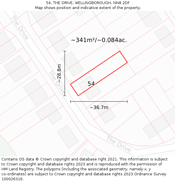 54, THE DRIVE, WELLINGBOROUGH, NN8 2DF: Plot and title map