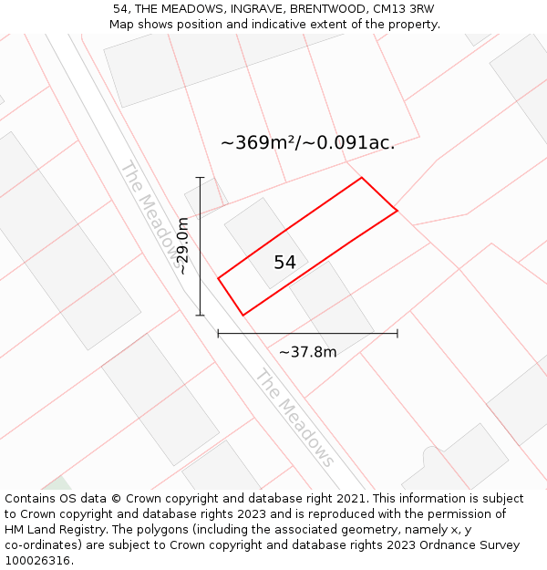 54, THE MEADOWS, INGRAVE, BRENTWOOD, CM13 3RW: Plot and title map