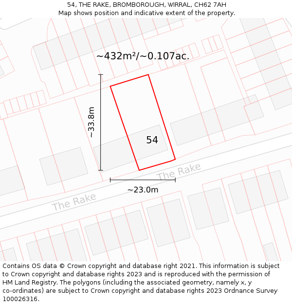 54, THE RAKE, BROMBOROUGH, WIRRAL, CH62 7AH: Plot and title map