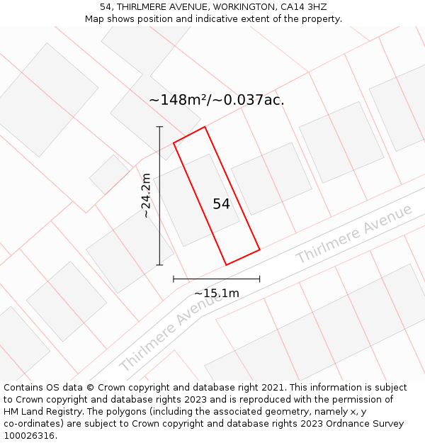 54, THIRLMERE AVENUE, WORKINGTON, CA14 3HZ: Plot and title map