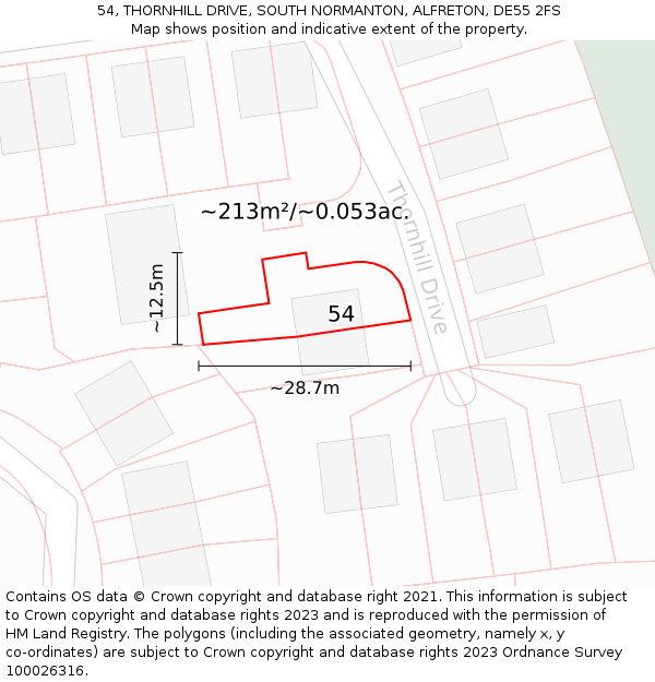 54, THORNHILL DRIVE, SOUTH NORMANTON, ALFRETON, DE55 2FS: Plot and title map