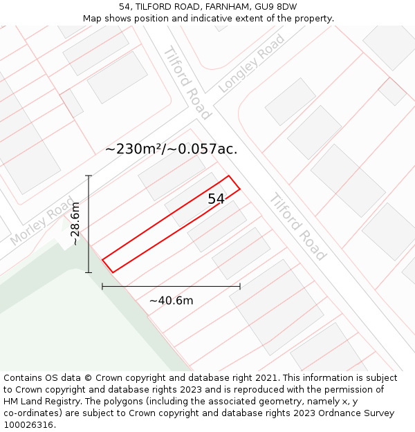 54, TILFORD ROAD, FARNHAM, GU9 8DW: Plot and title map