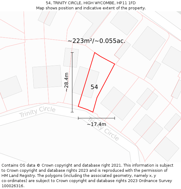 54, TRINITY CIRCLE, HIGH WYCOMBE, HP11 1FD: Plot and title map