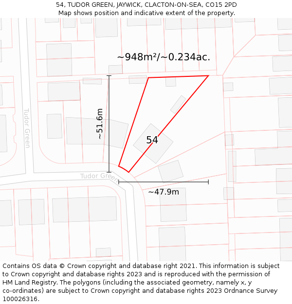 54, TUDOR GREEN, JAYWICK, CLACTON-ON-SEA, CO15 2PD: Plot and title map