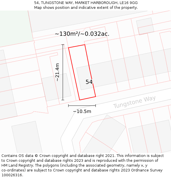 54, TUNGSTONE WAY, MARKET HARBOROUGH, LE16 9GG: Plot and title map