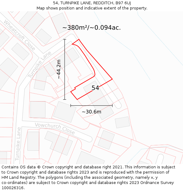 54, TURNPIKE LANE, REDDITCH, B97 6UJ: Plot and title map