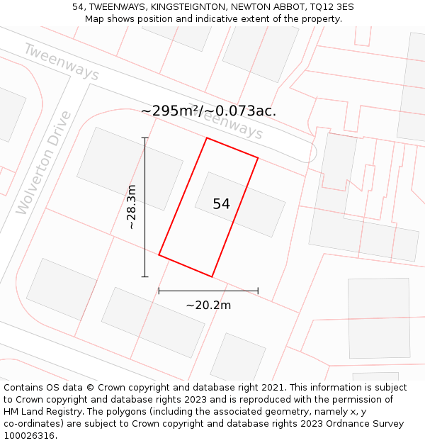 54, TWEENWAYS, KINGSTEIGNTON, NEWTON ABBOT, TQ12 3ES: Plot and title map