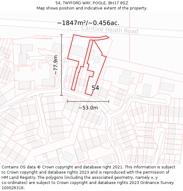 54, TWYFORD WAY, POOLE, BH17 8SZ: Plot and title map