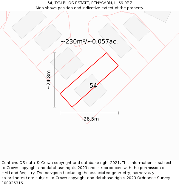 54, TYN RHOS ESTATE, PENYSARN, LL69 9BZ: Plot and title map