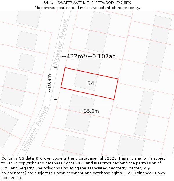 54, ULLSWATER AVENUE, FLEETWOOD, FY7 8PX: Plot and title map